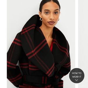 Plaid Wool Blend Shawl Collar Wrap Coat & Matching Sweater